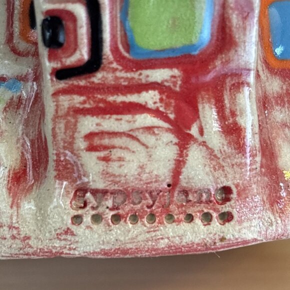 Gypsy Jane Wrapped Pottery Mug Square Abstract Handmade 14 oz - Picture 8 of 10